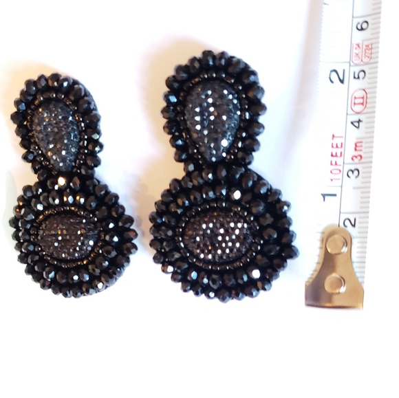 Black handmade earrings, jewelry statement earring - Picture 6 of 7